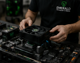 Emerald technician assembling a PC